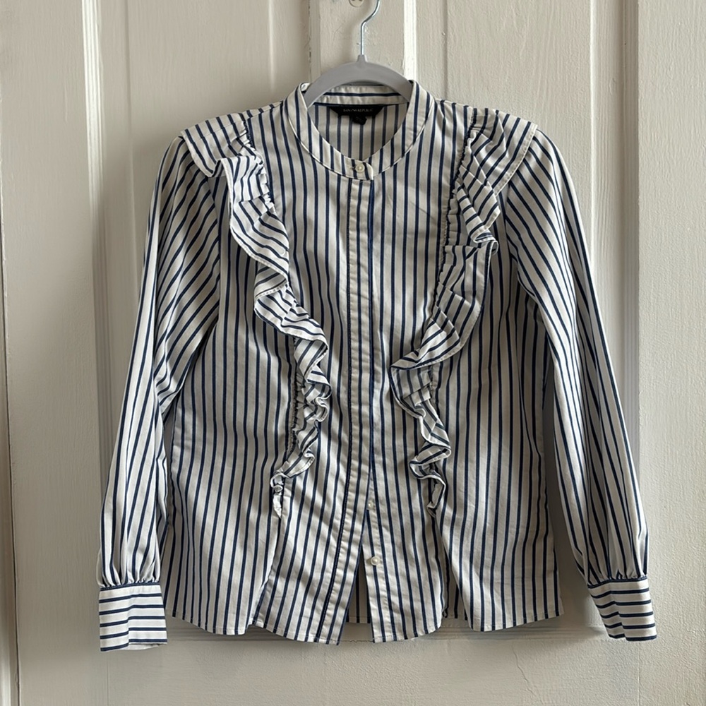 BANANA REPUBLIC | Petite striped ruffled long-sleeve shirt